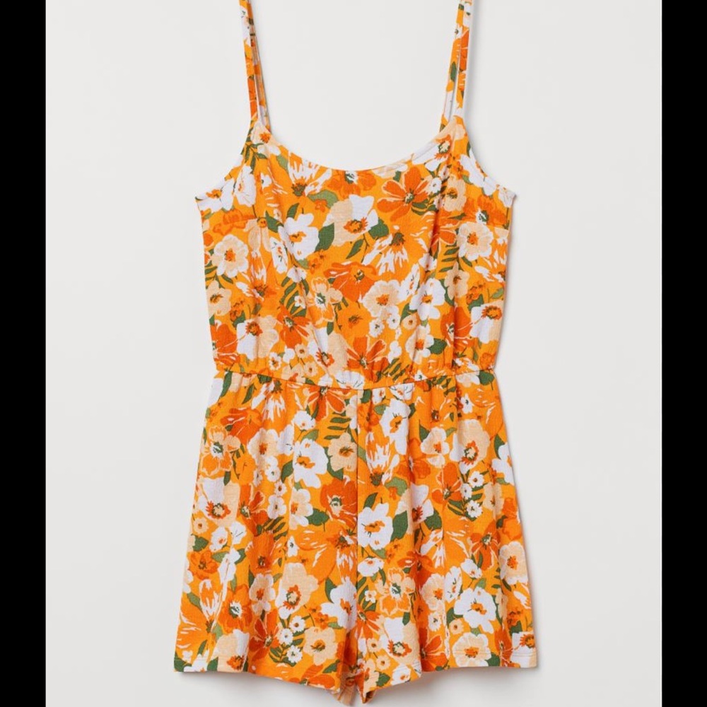 H&M Divided Orange Floral Romper Medium